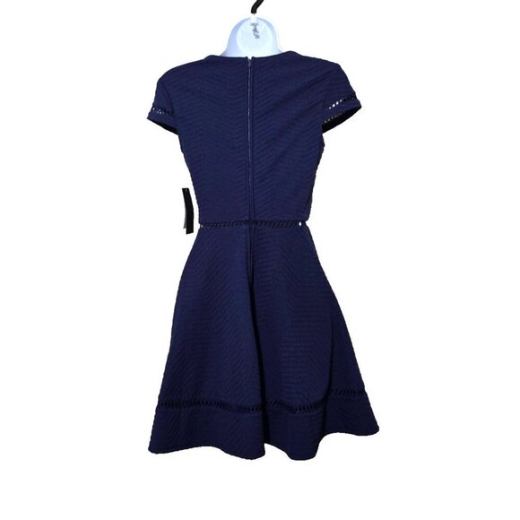 City Studio Dress 1 Blue Cut Out Trim Textured Knit Classic Short Sleeve Womens - Picture 2 of 16